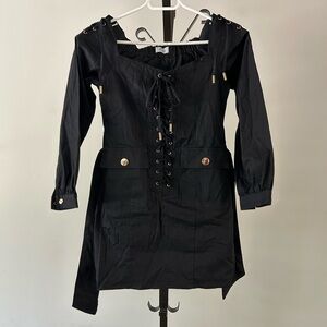 Oh Polly Elegant Long Sleeve Black Lace-Up Dress, Size 0.